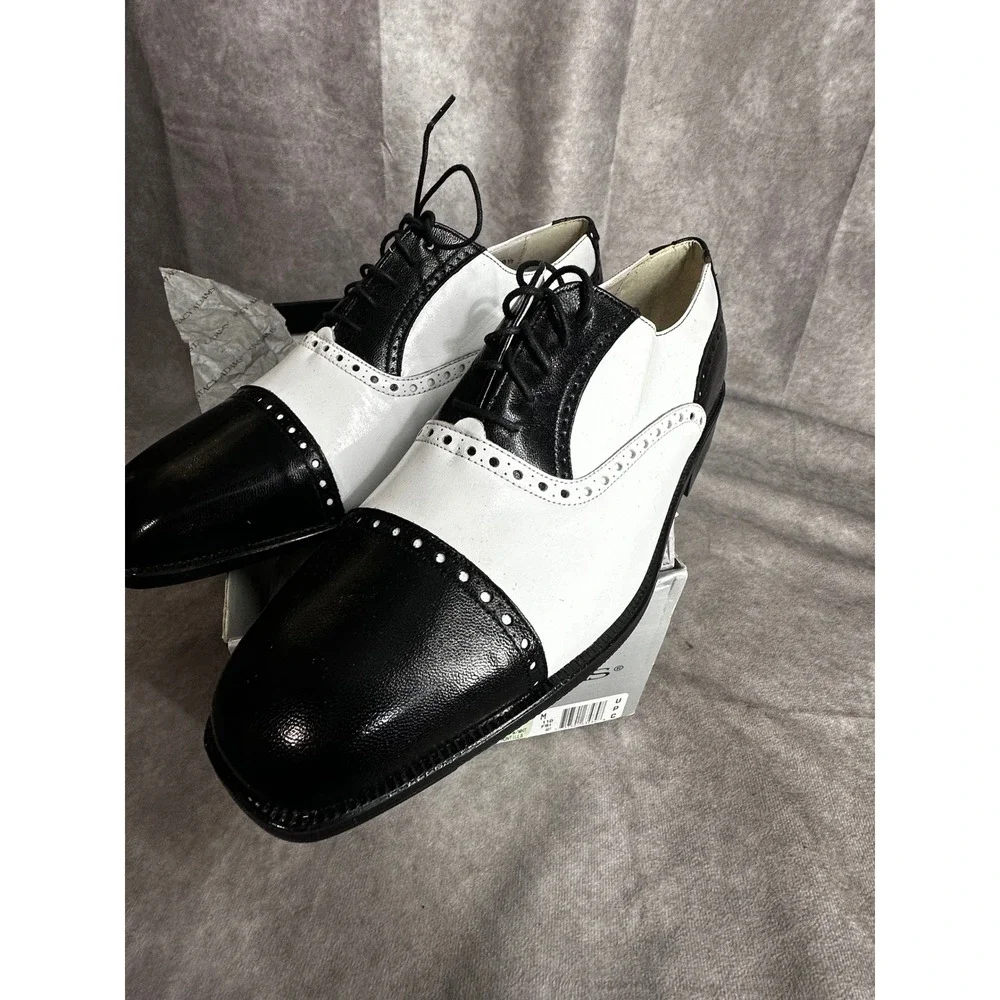 Stacy Adams Mens Black White Spectator Shoes Vintage Leather Cap Toe Oxfords 9.5